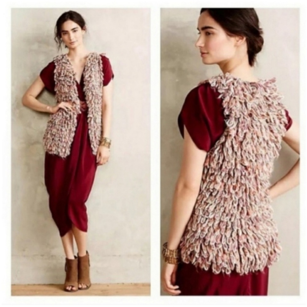 ANTHROPOLOGIE Hand Knit by Dollie Sherbet Loop Fringe Sweater Vest